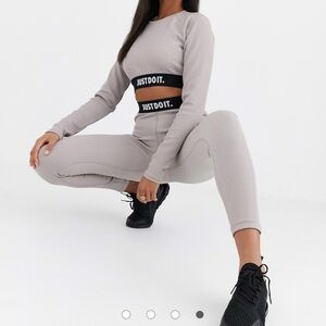 Nike gray Ribbed Just Do It long sleeve crop top